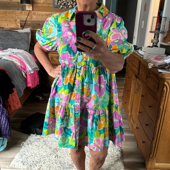 Flying Tomato Dresses & Skirts - Boutique Vibrant Floral Tiered Button-Front Women’s Dress - Multicolor